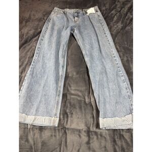 Princess Polly PP‎ DNM Wide Leg Jeans Light Wash Distressed Cuffed Womens US 12